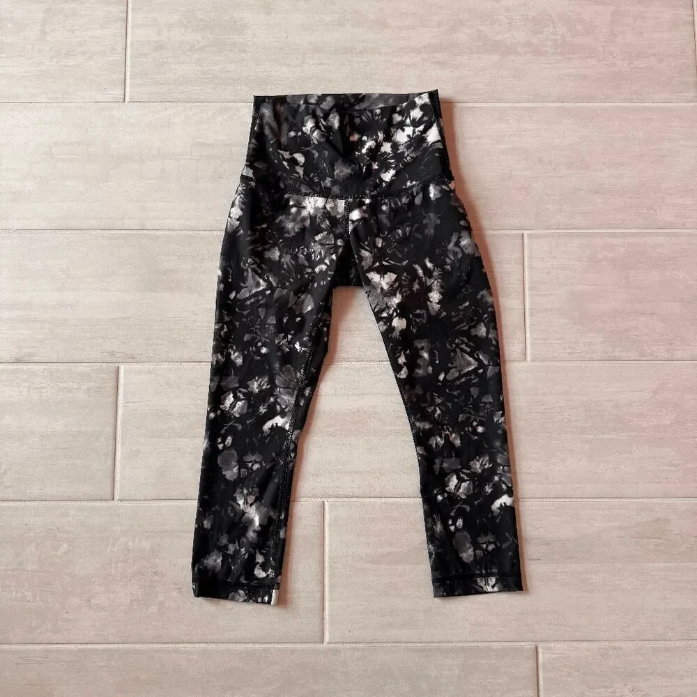 Lululemon Wunder Under Crop Hi-Rise Dusk Dye White Black Yoga Capris Leggings